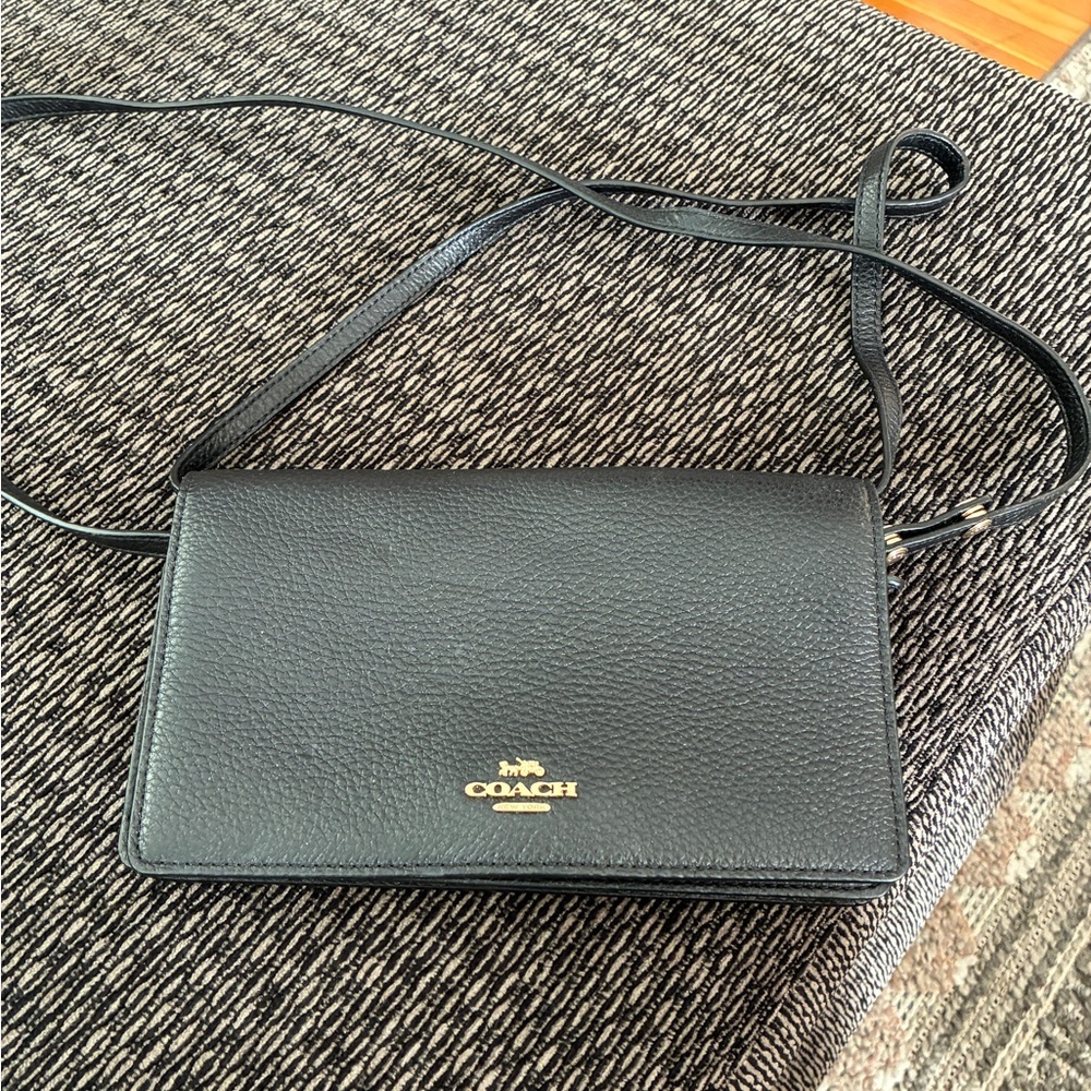 Coach Black Leather Crossbody Bag with Gold Logo